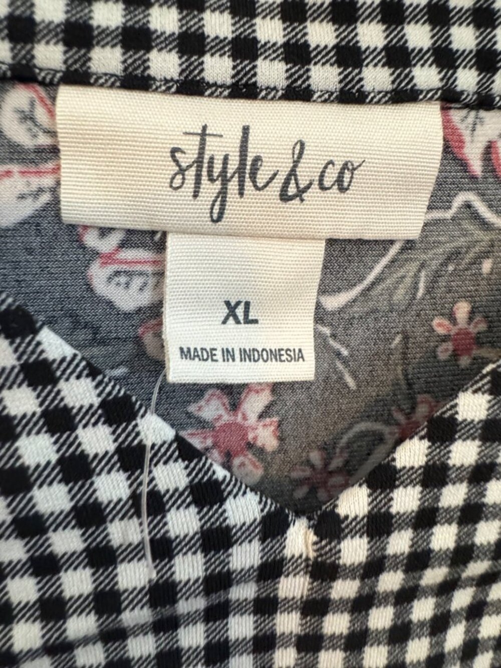 Style & Co XL Floral & Gingham Boho Tunic Top Black Red Polyester Blend - Picture 3 of 5